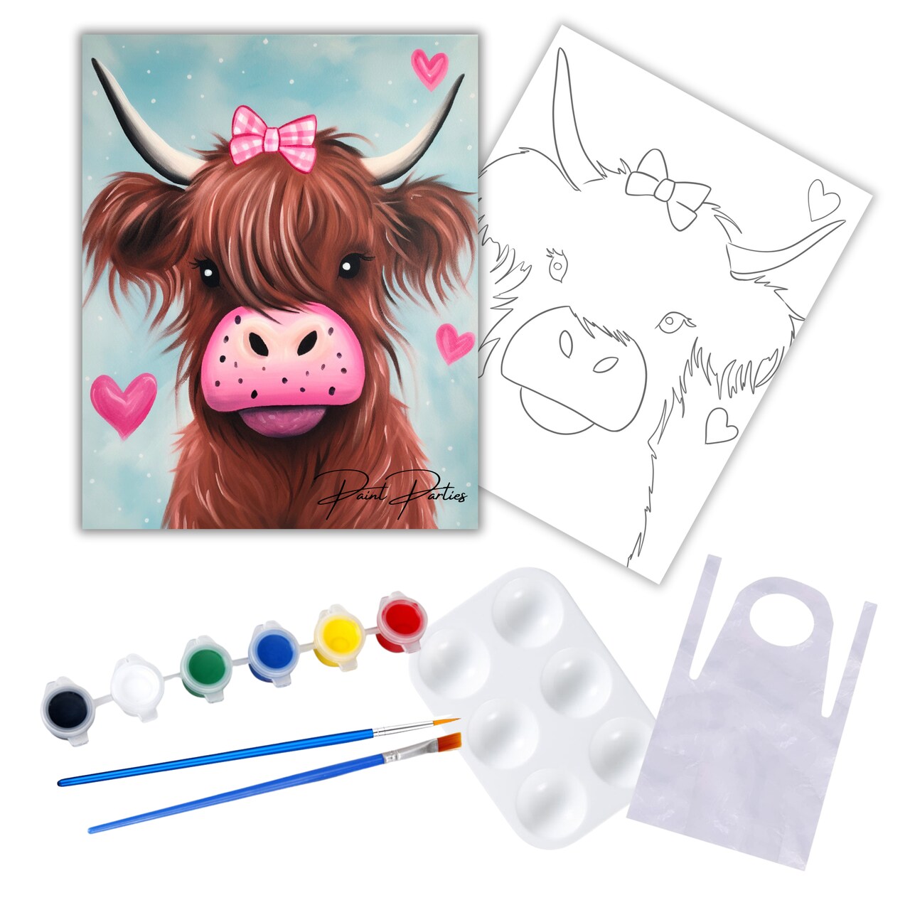 "Valentine's Day Cow" DIY Canvas Art Kit, Adult Beginner, Acrylic Paint Size 11x14 inch